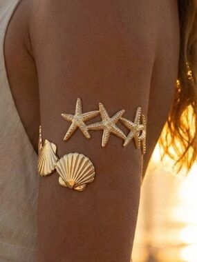 Gold Starfish & Seashell Arm Cuff Bracelet